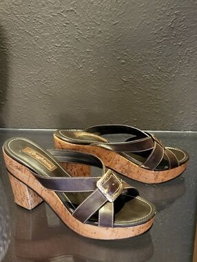 Brighton Arbor Brown Leather Strappy 3" Cork Heel 7.5 M